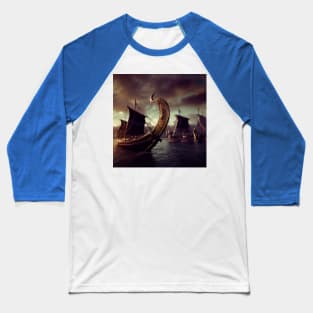 Viking Raiders on Longships Baseball T-Shirt